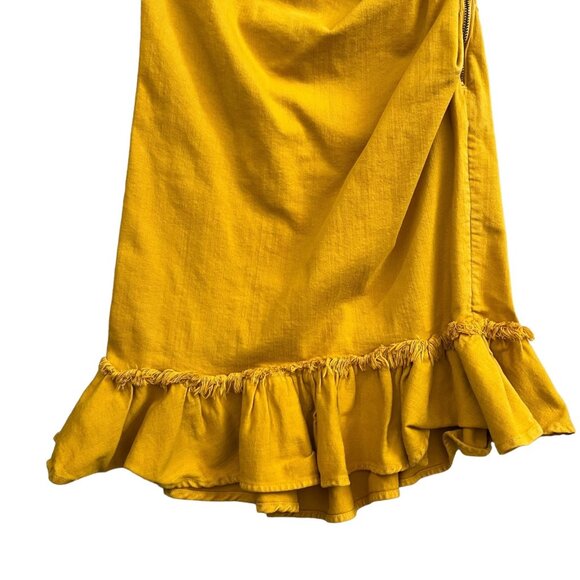 Jonathan Simkhai One Shoulder Denim Ruffle Mini Dress 10 Yellow Asymmetric‎ - Picture 6 of 16